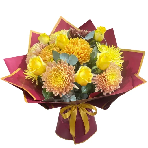 Ramo de flores crisantemos con rosas 